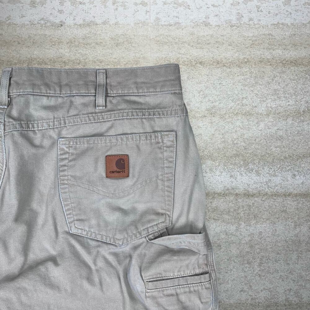 Vintage 90s Carhartt Carpenter Pants 38x32 Baggy Wide Leg Tan Canvas Dungarees - Picture 3 of 7